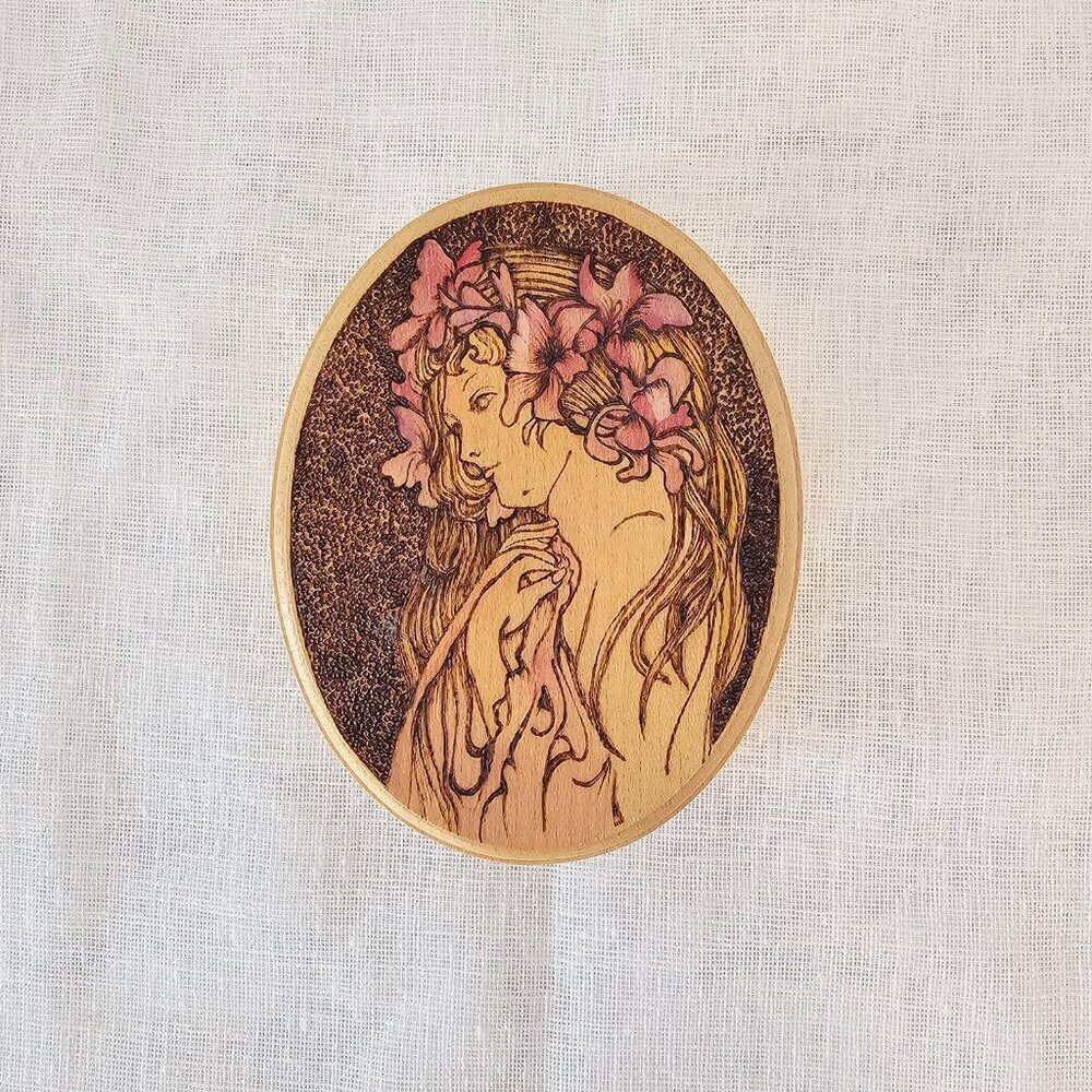 Oval Art Nouveau Burned Jewelry Box